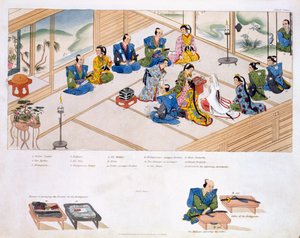 Japanese Marriage: the two families meeting, with mediator, c.1820