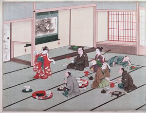 Japanese eating, drinking and being entertained in teahouse