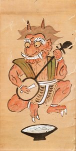 Kakemono depicting a devil playing the shamisen
