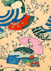 Multi-Coloured Fans with Cranes by Japanese School