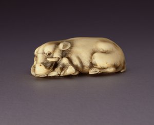 Netsuke depicting a reclining boar, c. 1750-80