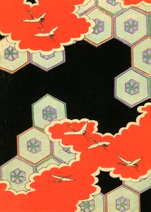 Red Clouds with Flying Cranes by Japanese School