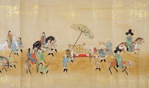 Sixth Korean Embassy to Japan in Meireki 1 at the time of Tokugawa Ietsunas succession in 1651, possibly by Kano Masunobu (1625-94) (detail) by Japanese School