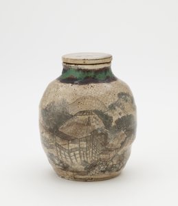 Tea-leaf jar for sencha, with matching lid by Japanese School