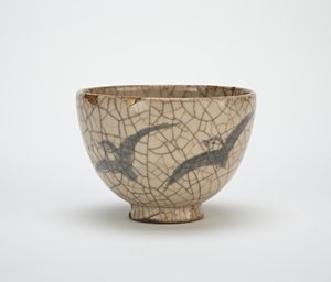 Tea bowl with design of plovers, Kyoto-related ware, mid 19th century by Japanese School