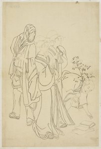 Two Geisha Strolling with Dandy and Apprentice by Japanese School