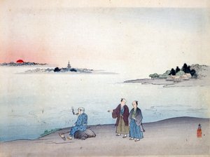 Two men walking by a lake, c. 1870 by Japanese School