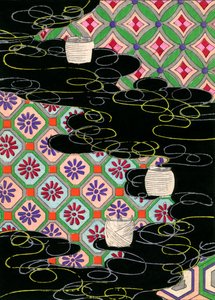 Woodblock Print of Lanterns on a River