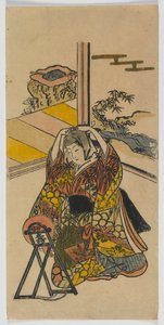 Young Woman Kneeling beside a Mirror, Edo period, 1720s