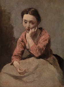 Pensive Young Woman by Jean-Baptiste-Camille Corot