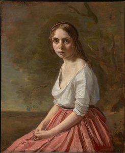 Young Woman in a Pink Skirt by Jean-Baptiste-Camille Corot