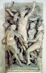 Les Bacchantes dance round and play music. Carved relief by Jean-Baptiste Carpeaux 1865-1869 by Jean Baptiste Carpeaux