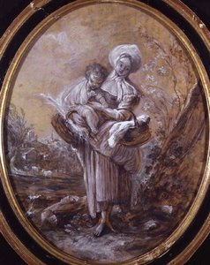 Woman with Child in Country Landscape