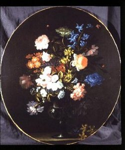 Still Life of Flowers including Roses, Carnations and Hyacinths in a Glass Vase