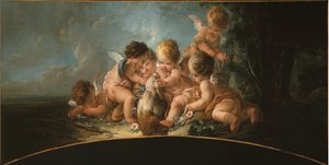 Group of six Lovers playing with a dog, circa 1761