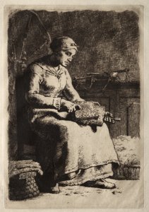 Woman Carding Wool by Jean-Francois Millet