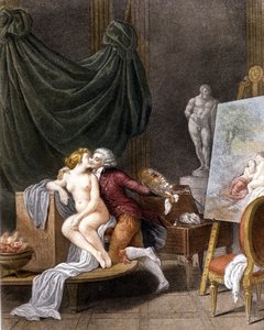 Schall: a gallant scene between the painter and his model. by Jean Frederic Schall