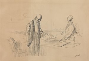 a) At the Conference (recto); b) Reclining Figure (verso) by Jean-Louis Forain