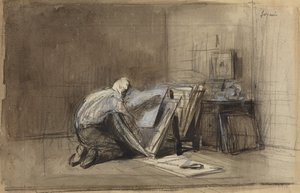 a) Print Connoisseur (recto); b) Sketch of Print Connoisseur (verso) by Jean-Louis Forain