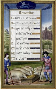 November and sign of Sagittarius: pig breeding - facsimile of the Hours of Anne de Bretagne, by Jean Bourdichon by Jean (after) Bourdichon