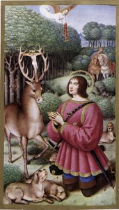Saint Hubert - Miniature by Jean Bourdichon, facsimile of the Hours of Anne de Bretagne by Jean (after) Bourdichon