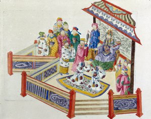 Scene Before the Lord. Drawing from a Chinese Vase. Painting by Jean Antoine Fraisse (18th century)