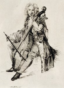 Cello player, engraving, France
