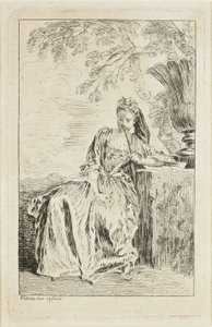 Seated Woman, Leaning on a Pedestal by Jean-Antoine Watteau