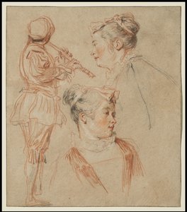 Studies of a Flutist and Two Women by Jean Antoine Watteau
