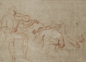 Study of Two Violinists and a Pair of Hands, Holding an Arm by Jean Antoine Watteau