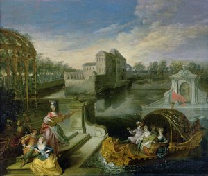 The Spring: Fete Champetre in a Water Garden with Figures in a Boat