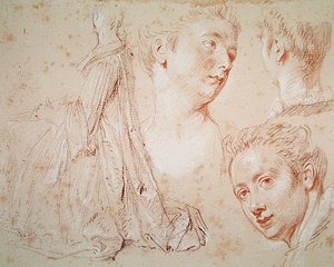 Three Heads and a Seated Woman, c.1716 by Jean Antoine Watteau