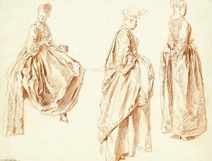 Three Ladies in Profile to the Right, One Seated, c.1713-14 by Jean Antoine Watteau