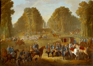 Plaque Depicting the Hunts of Louis XVI: The Meeting at the Crossroads of the Well du Roi in the Forest of Compiegne