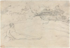 A Nude Reclining in a Landscape by Jean Baptiste Camille Corot