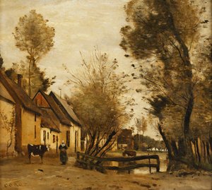 Flesselles, Street with Peasant and Cow, c.1862-1865