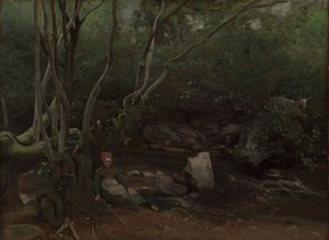 Goat-Girl Sitting Beside a Stream in a Forest by Jean Baptiste Camille Corot