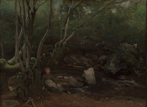 Lormes: Goat-Girl Sitting Beside a Stream in a Forest by Jean Baptiste Camille Corot