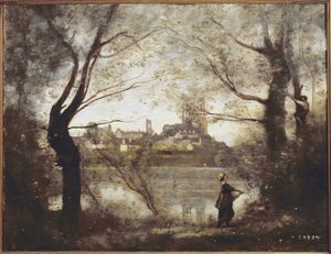 Mantes, Cathedral and City Seen Through the Trees, Evening