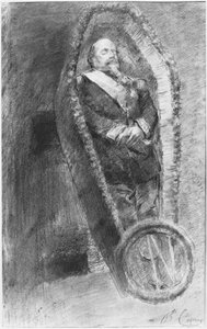 Emperor Napoleon III in his coffin during the funerary service, celebrated in the church at Chislehurst, England, on the 13th January 1873