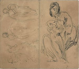 Sketches: Four Figures and Seated Mother and Child (recto); Seated Mother and Child (verso)