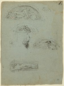Standing Figure in a Niche and Studies for the Ugolino Group (recto); Red-Robed Prelate in a Crowd (verso) by Jean Baptiste Carpeaux