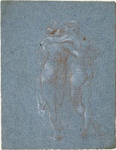 Two Standing Figures, Embracing (recto); Man with Scythe and Sketches of Buildings (verso) by Jean Baptiste Carpeaux