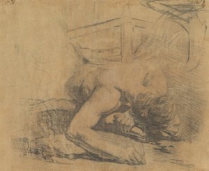 Man Reclining on the Ground and the Corner of a Bed