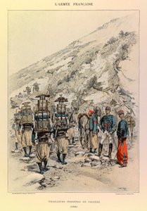 Types and Uniforms of the French Army: Indigenous Tirailleurs in Column in 1886, Private Collection