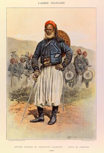 Types and uniforms of the French Army of Captain Jules Richard, illustrated by Edouard Detaille (1848-1912): Native Officer of Algerian Tuniors in Field Dress in 1886, Private Collection by Jean Baptiste Edouard Detaille