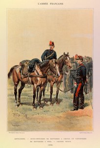Types and uniforms of the French Army of Captain Jules Richard, illustrated by Edouard Detaille (1848-1912): Artillery: Under-officers of batteries on horses and gunners of battery on foot in large attire in 1886 by Jean Baptiste Edouard Detaille