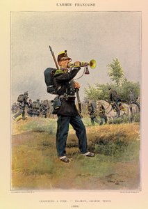 Types and uniforms of the French Army of Captain Jules Richard, illustrated by Edouard Detaille (1848-1912): Hunters on foot: Bugle in great dress in 1885