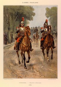 Types and Uniforms of the French Army of Captain Jules Richard, Illustrated by Edouard Detaille: Cuirassiers; Escort Platoon in 1885 by Jean Baptiste Edouard Detaille