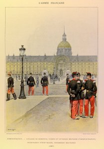 Types and uniforms of the French Army of Captain Jules Richard, illustrated by Edouard Detaille (1848-1912): Administration: Horseman, military clerk and administrative workers, staff secretaries, military nurses in 1887, Private Collection by Jean Baptiste Edouard Detaille
